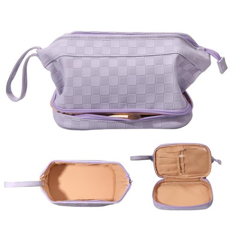 Abiudeng Large Makeup Bag,Waterproof Cosmetic Bag,Make up Travel Bag Essentials,Cute Travel Toiletry Bag for Women Makeup Bag Organizer with Bottom Pouch,Travel Size Toiletries Bag for Women-purple