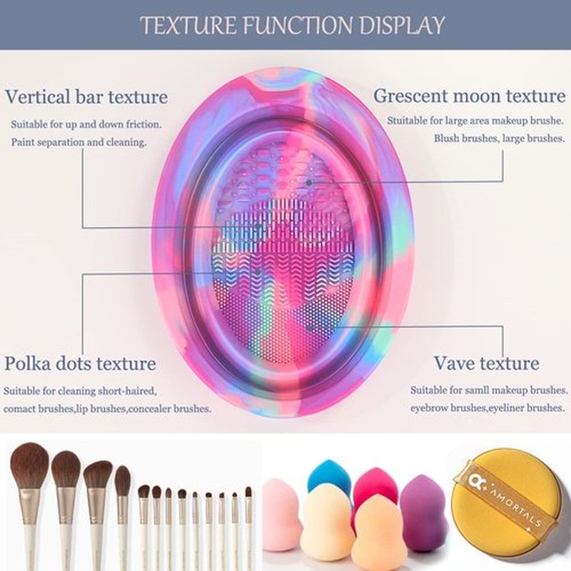 Makeup Brush Cleaning Mat & Hanging Drying Net, Foldable Silicone Makeup Brush Cleaner Brush Cleaning Pad cleaning bowl with Mesh Drying Rack Basket to dry Makeup Sponge, powder puff, brush (Colorful)