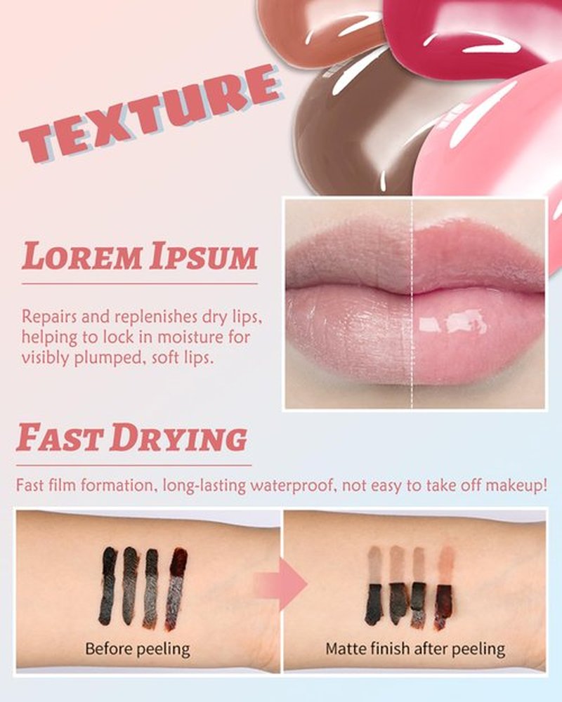 Peel Off Lip Liner Stain & Lip Gloss Set,Long Lasting Waterproof Nude Lip Stain Peel off Tattoo Lip Liner&Tinted Rose Lipstick Combo Non-Stick Cup Transfer Proof Lip Stain Color for Women Makeup,Set B