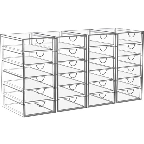 YFXCVSL Acrylic Makeup Organizer with 24 Drawers, 4 Pack Clear Bathroom Counter Organizer for Palettes, Cosmetic, and Beauty Supplies,Ideal for Vanity, Cabinet,Desk Organization