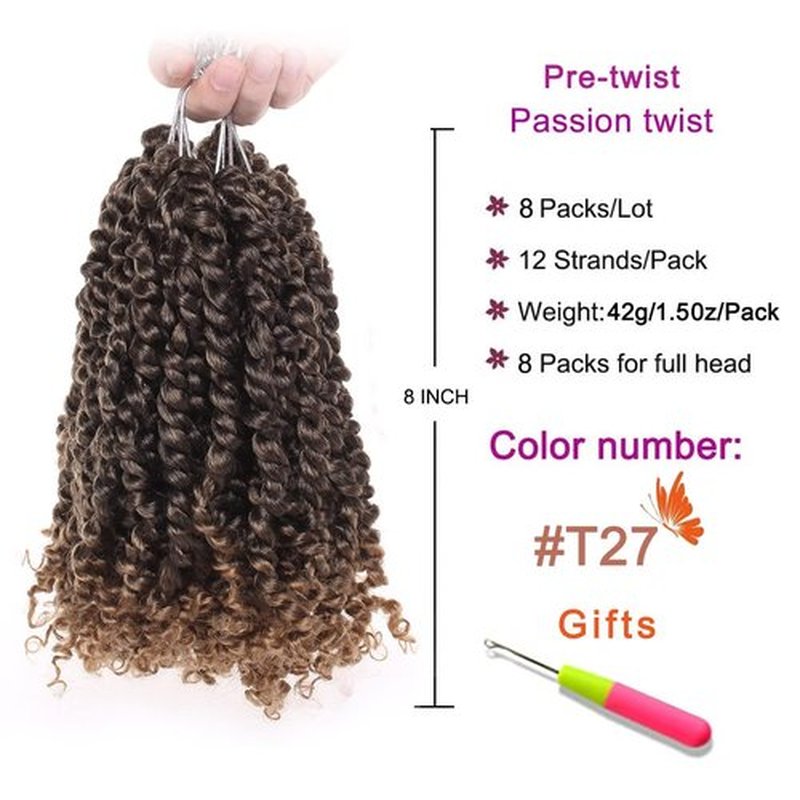 ZRQ 8 Inch Bomb Twist Braiding Hair 8 Packs Short Bohemian Hair for Passion Twists 12 Roots/Pack Ombre Blonde Pre-Twisted Passion Twist Crochet Braids Hair Extensions for Black Women T27#