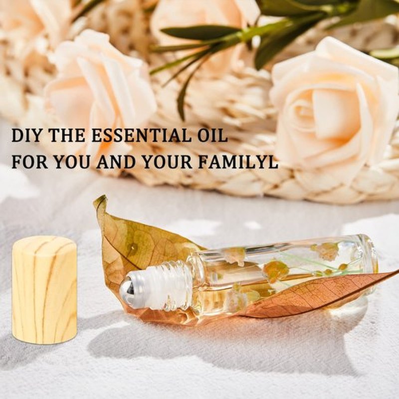 4 Pack, Essential Oil Roller Bottles, Clear Glass Roller Balls for Essential Oils, 10ml Empty Rollerball Bottles for Travel Refillable Roll on Perfume Bottles with Bamboo Plastic Caps