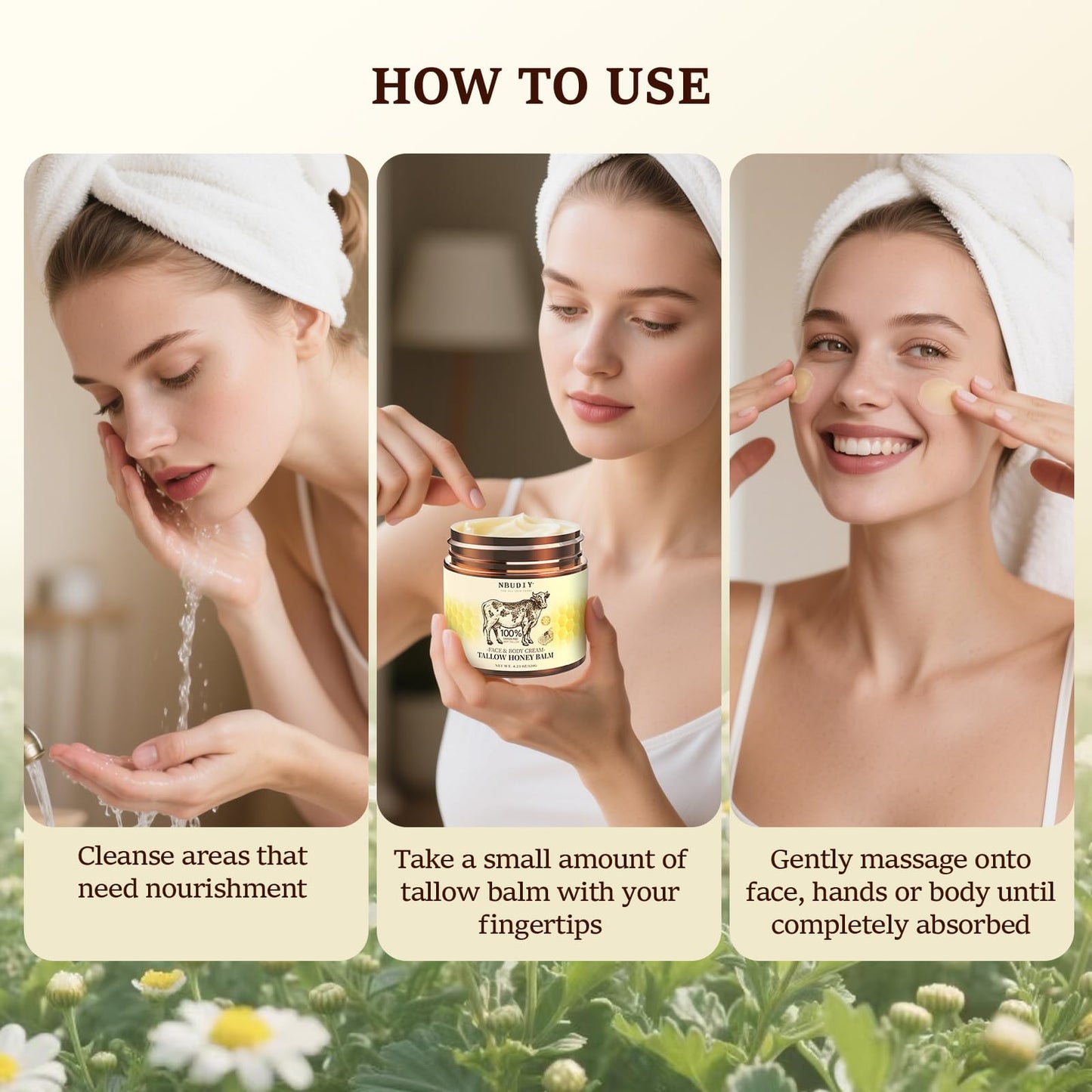 NBUDIY Beef Tallow for Skin, Tallow and Honey Balm, Tallow Face Moisturizer, Grass Fed Beef Tallow for Face - Sensitive Dry Skin Repair, Deeply Nourishing, Fragrance Free, 4.23Oz, Unscented