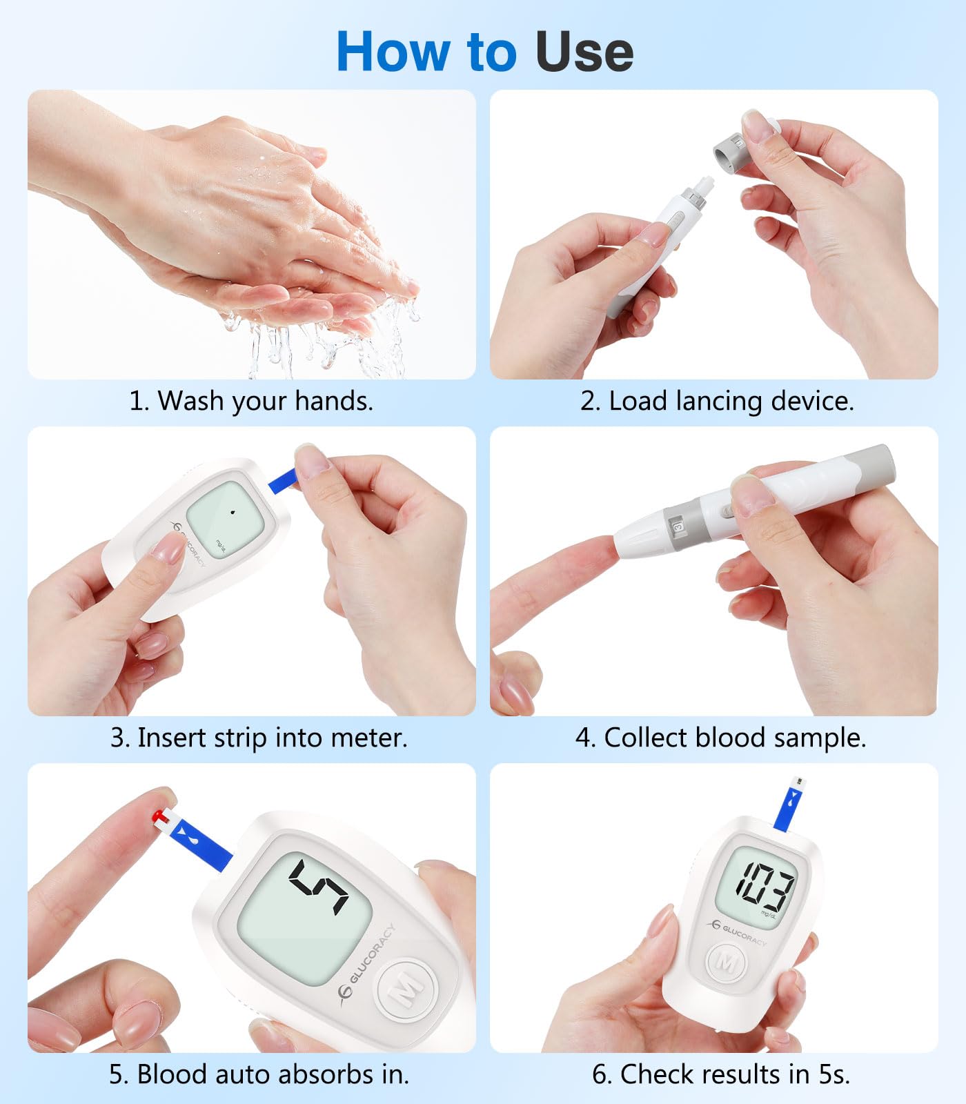 Glucoracy G-425 Glucose Monitor Kit, Blood Sugar Monitor with Glucose Meter, Lancing Device, 50 Test Strips and 50 Lancets, Blood sugar testing kit for Home Use, Diabetes Home Testing Kit