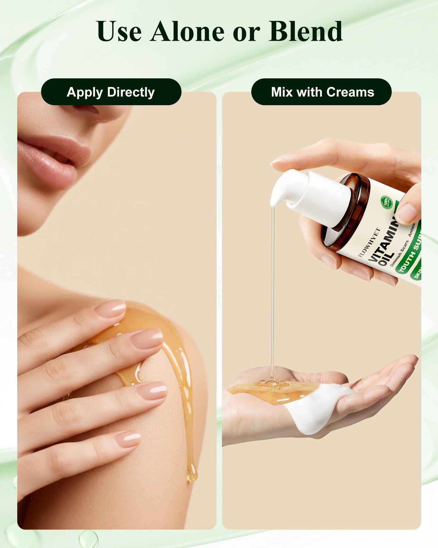 FLOWHYET 5 Floz Vitamin E Oil For Skin Scars, Pure Organic Nail Oil vit e for Cuticle, Face, Body and Hair, Nourish Dry Skin, Maintain Youthful, Antioxidant, Fade Scars LIGHTWEIGHT - 150ml
