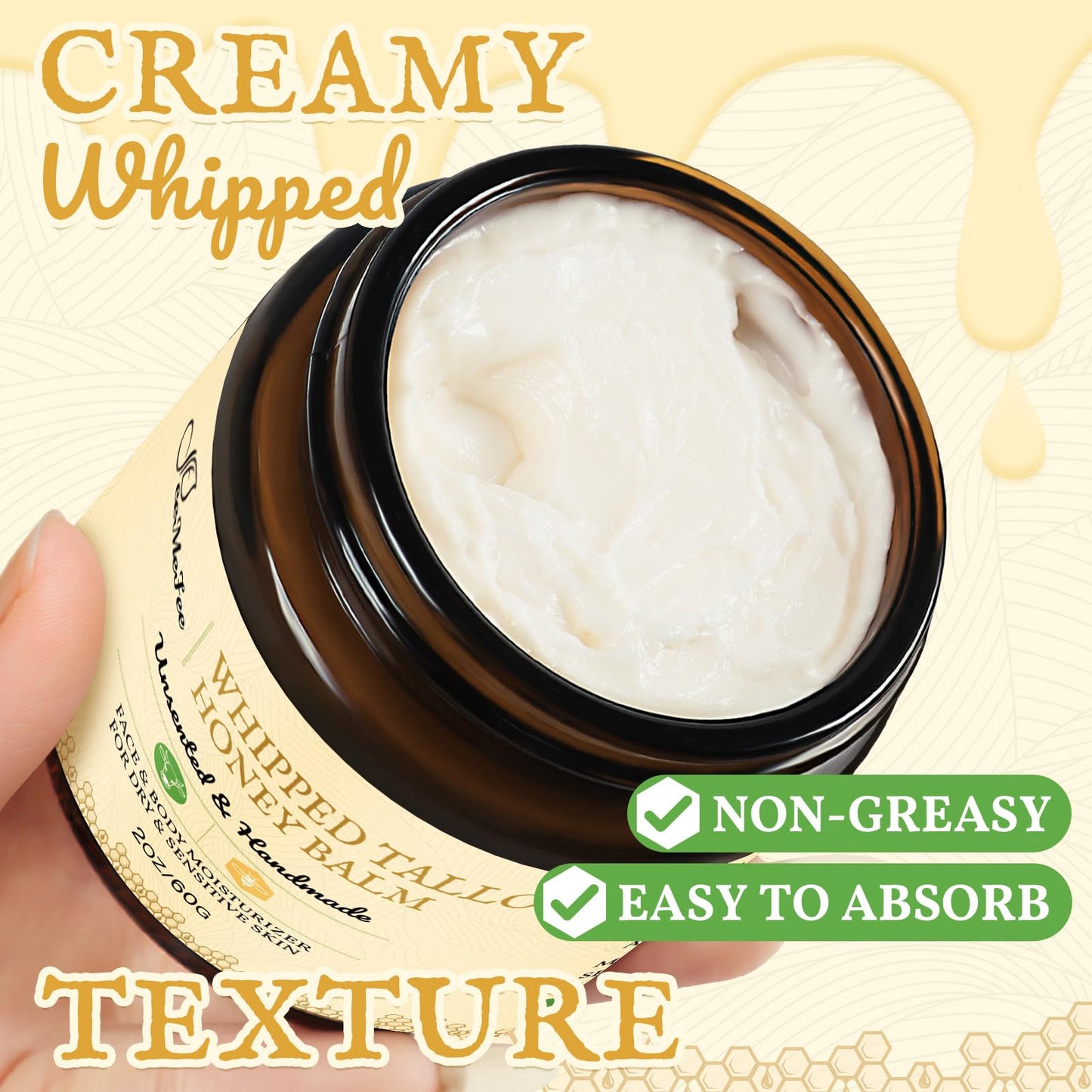Beef Tallow for Skin, Tallow And Honey Balm, Unscented Tallow Face Moisturizer, Beef Tallow for Face, Organic Grass Fed Beef Tallow Balm, Whipped Beef Tallow Lotion Face Cream