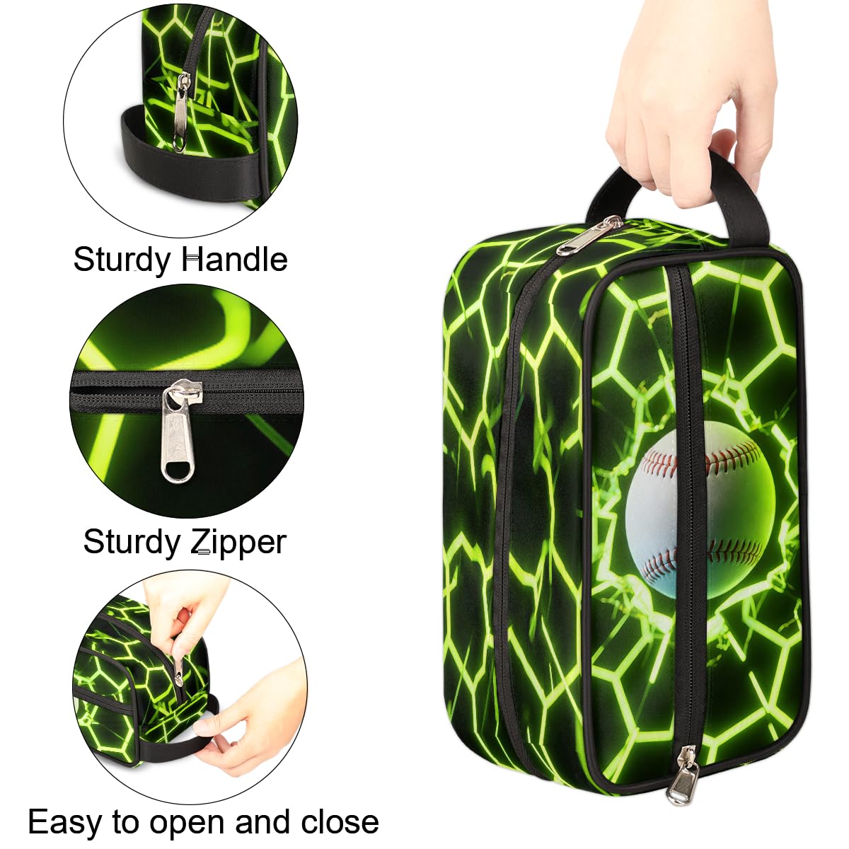 Ethebre Futuristic Style Baseball Toiletry Bag for Men Women, Cosmetic Makeup Bag with Handle, Travel Shaving Kit Organizer, Waterproof Portable Wash Bag for Gym Vacation Camping Sports
