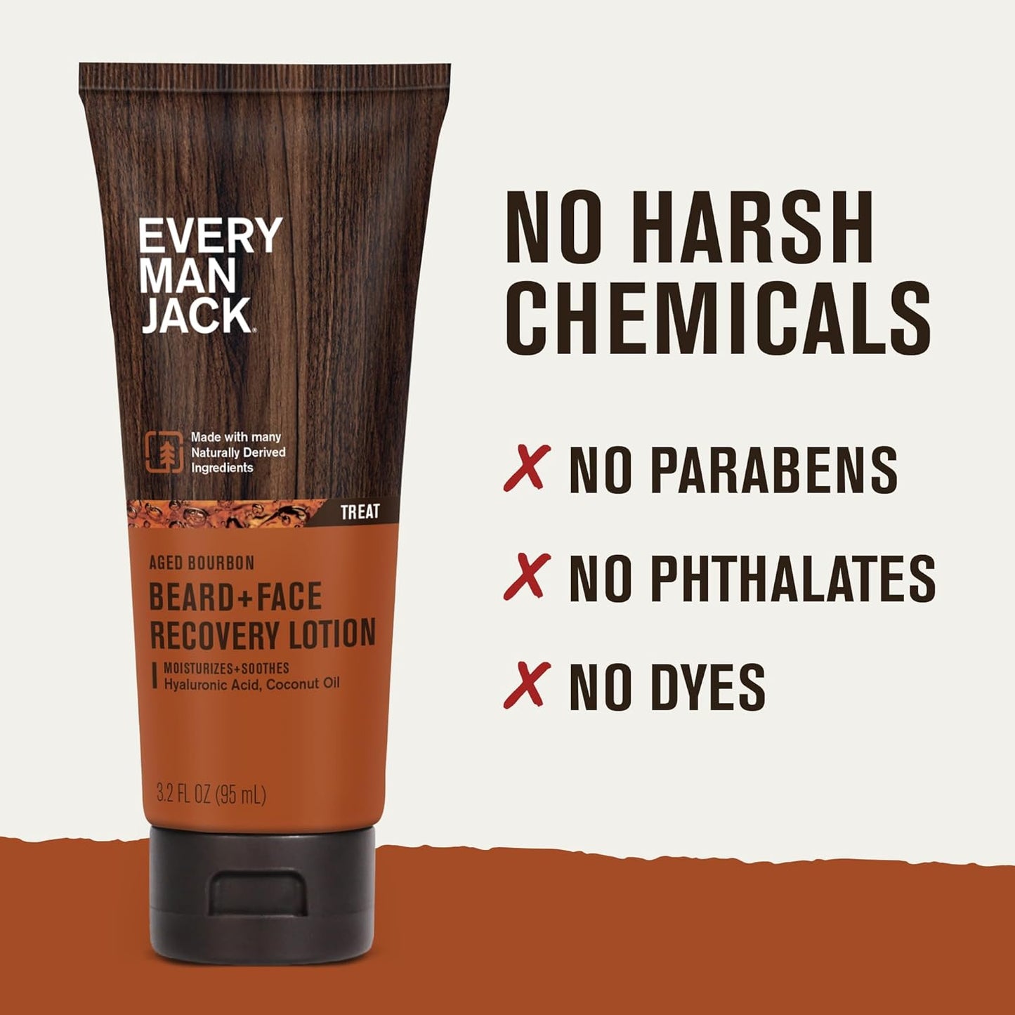 Every Man Jack Beard Lotion - Moisturizing Face & Beard Care - Light Aged Bourbon Scent - 3.2 oz (2 Pack)