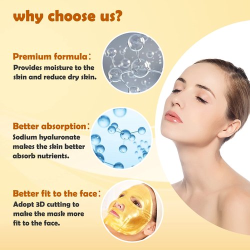 Permotary 6 PCS 24k Gold Crystal Gel Collagen Facial Masks, Treatment Deep Moisturizing Facial Masks For Anti Aging Puffiness Skincare Anti Wrinkle Tighten Skin & Revitalize Skin