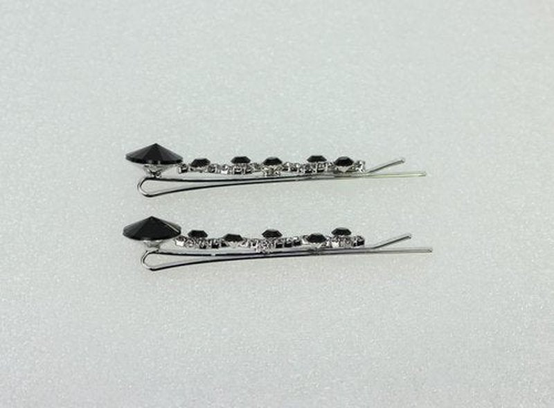 Faship A Pair Of Black Premium Rhinestone Crystal Floral Hair Clips 2 Pcs Pins - Black