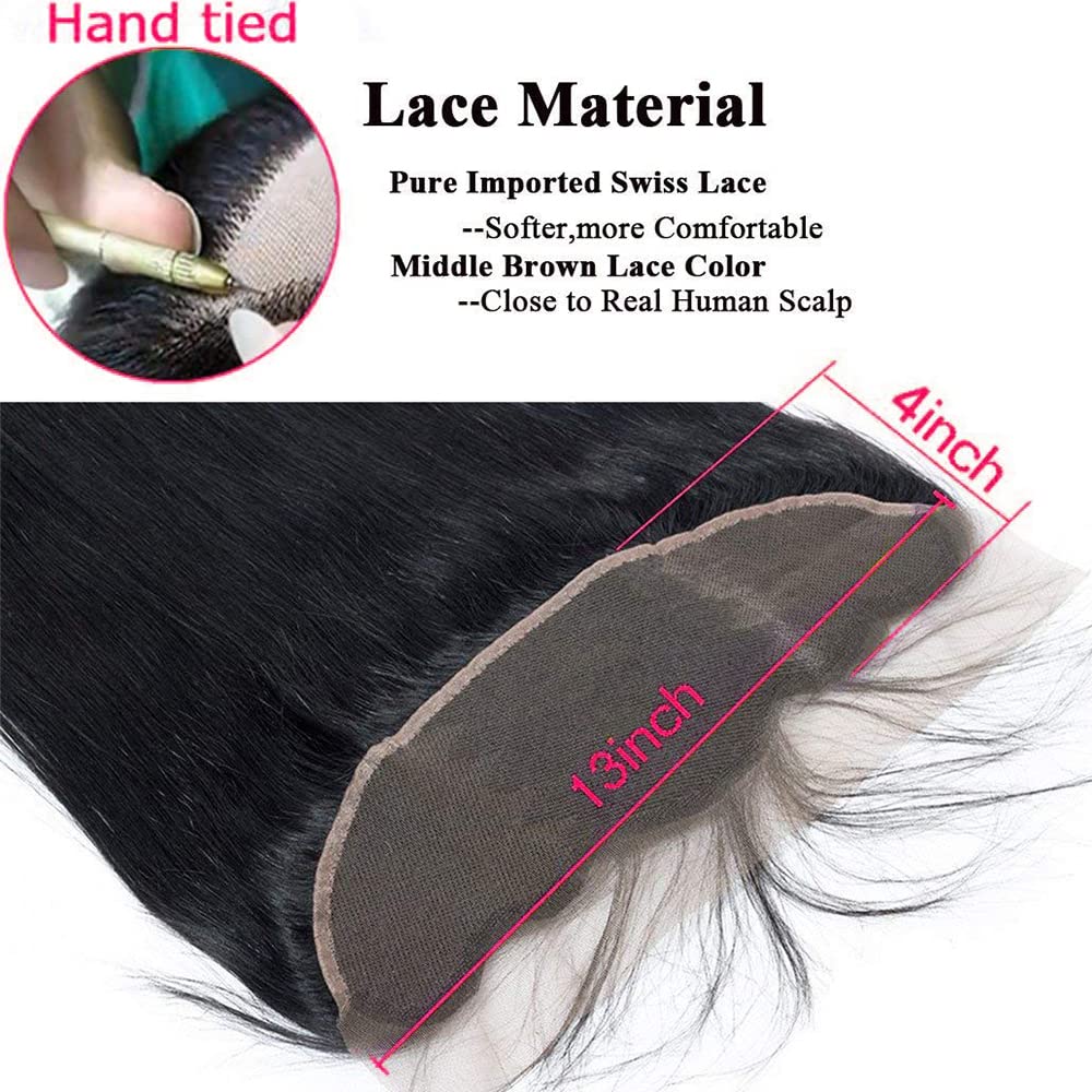 Lace Frontal Closure 13x4 Ear to Ear HD Lace Frontal Human Hair 8 Inch Brazilian Virgin Hair Straight Frontal Swiss Lace Frontal Closure Natural Black Color
