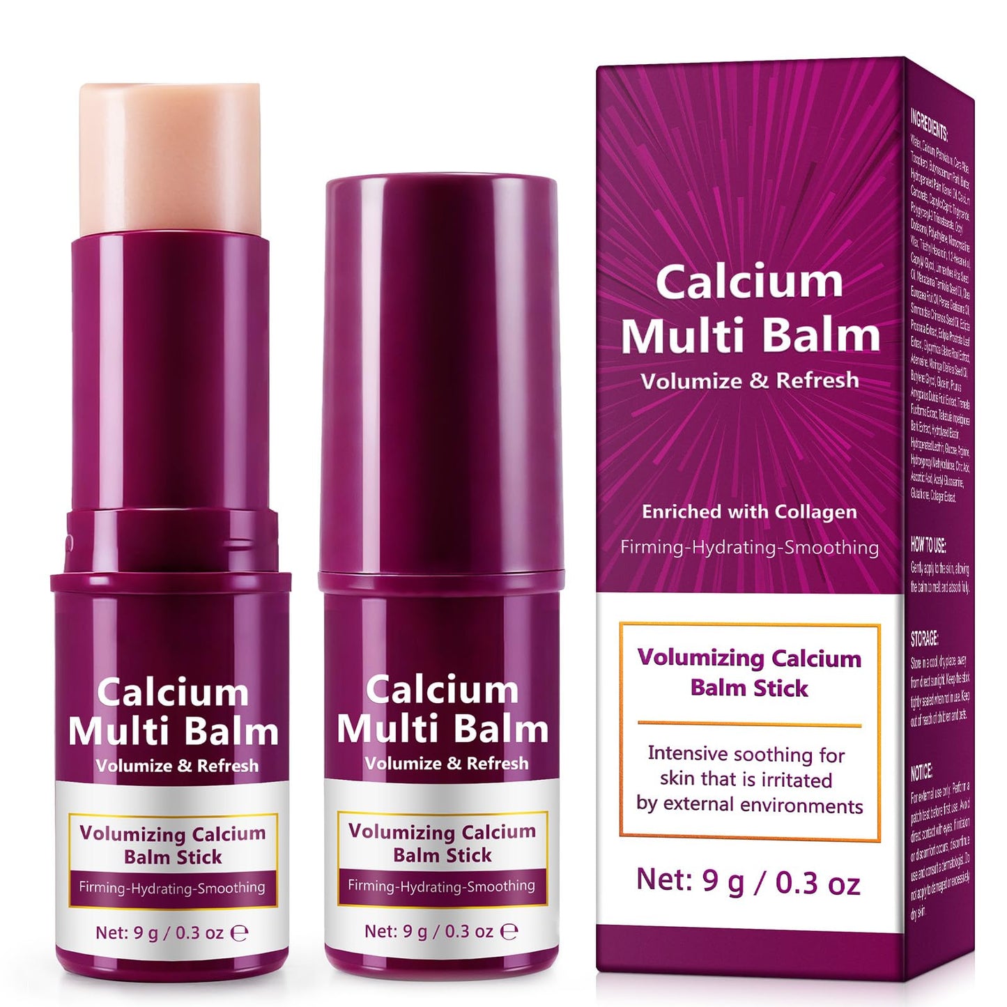 KITNOBLIS Calcium Multi Solid Balm Stick, Collagen Hydrating Face Care, Moisturizing & Skin Smoothing Skincare, Portable On-the-Go Solid Balm (2 PCS)