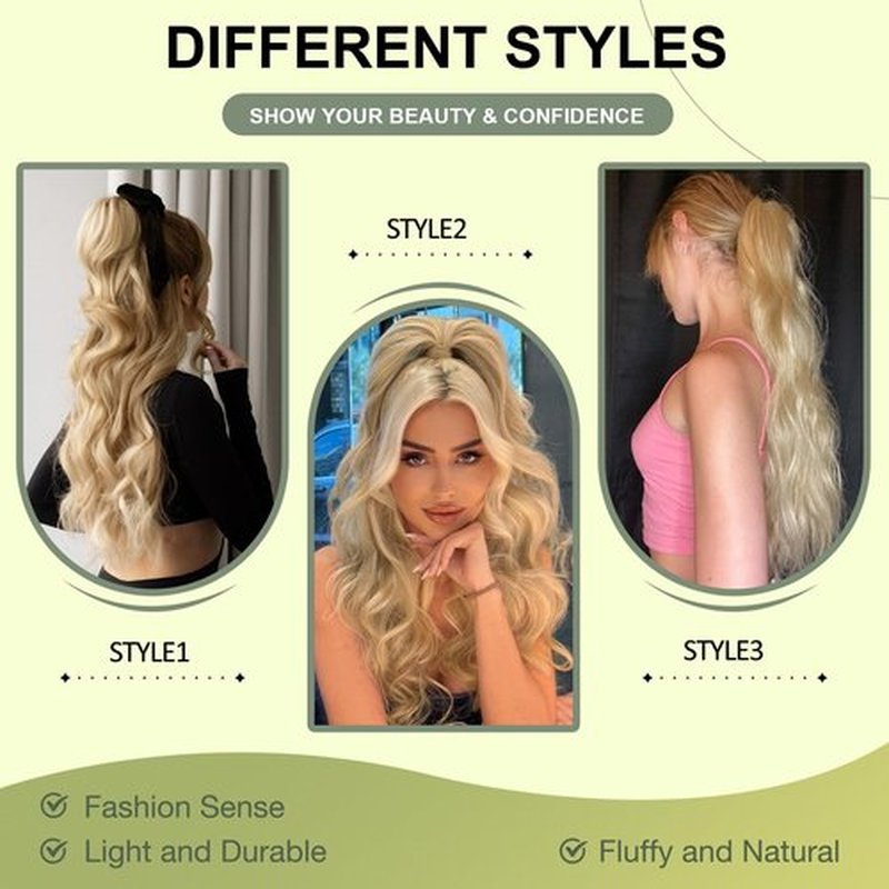 FREEMEIGE Ponytail Hair Extension 26 Inch Long Wavy Drawstring Ponytail for Women Clip in Pony Tail Hair Extension Synthetic Hairpiece for Daily Use (26Inch)
