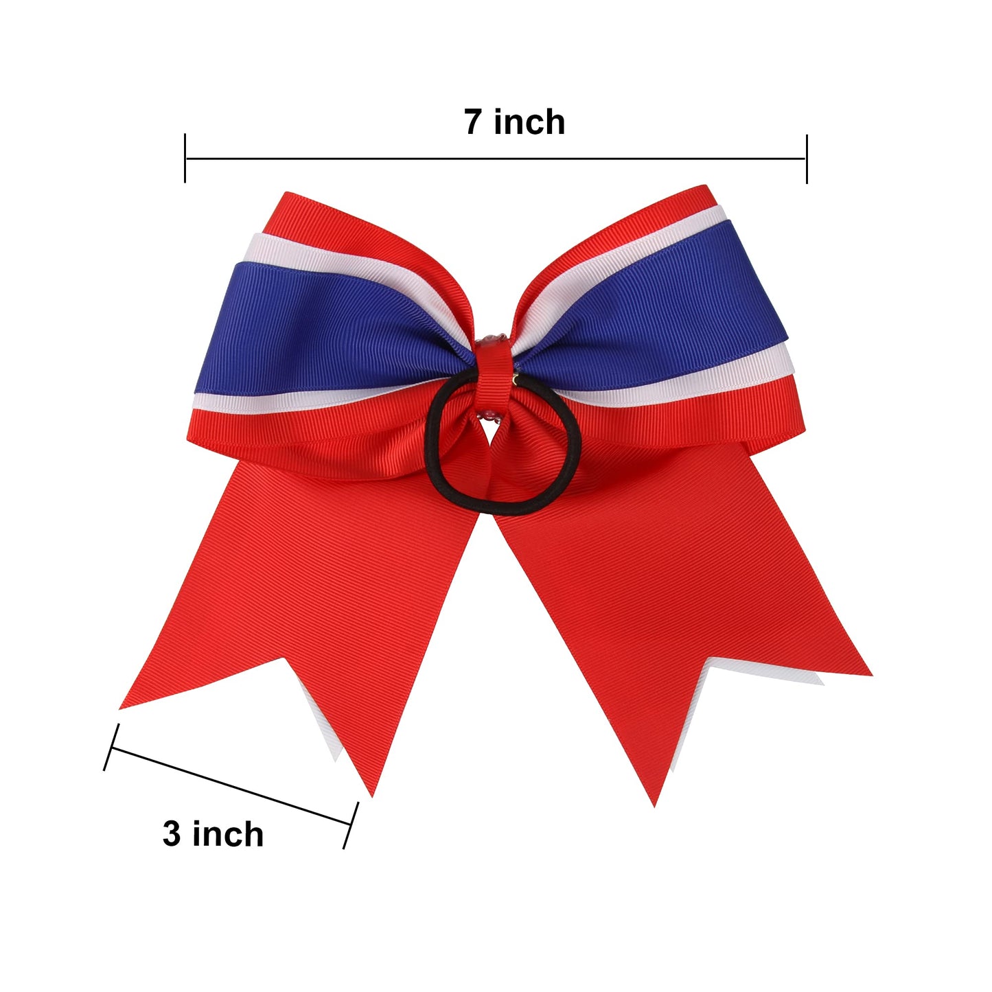 8 Inch 3 Colors 3 Layers 6 Pcs Cheerleader Bows Jumbo Cheerleading Bows Hair Elastic Hair Tie for High School College (Green/White/Royal blue)