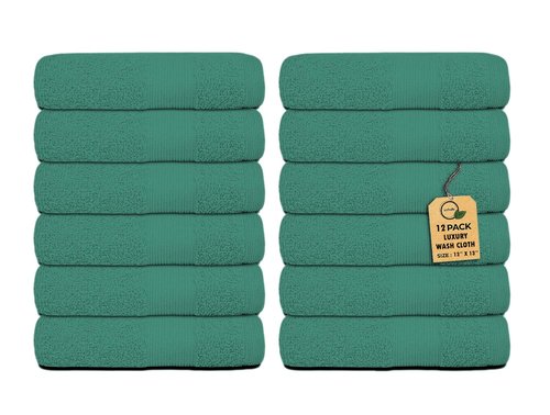 Premium Wash Cloths Pack of 12 (13" x 13" Inches)- 100% Combed Ring Spun Cotton WashCloth - Luxury Washcloths – Ultra Soft Face Towels - Highly Absorbent Wash Cloth for Face (Dusty Green)
