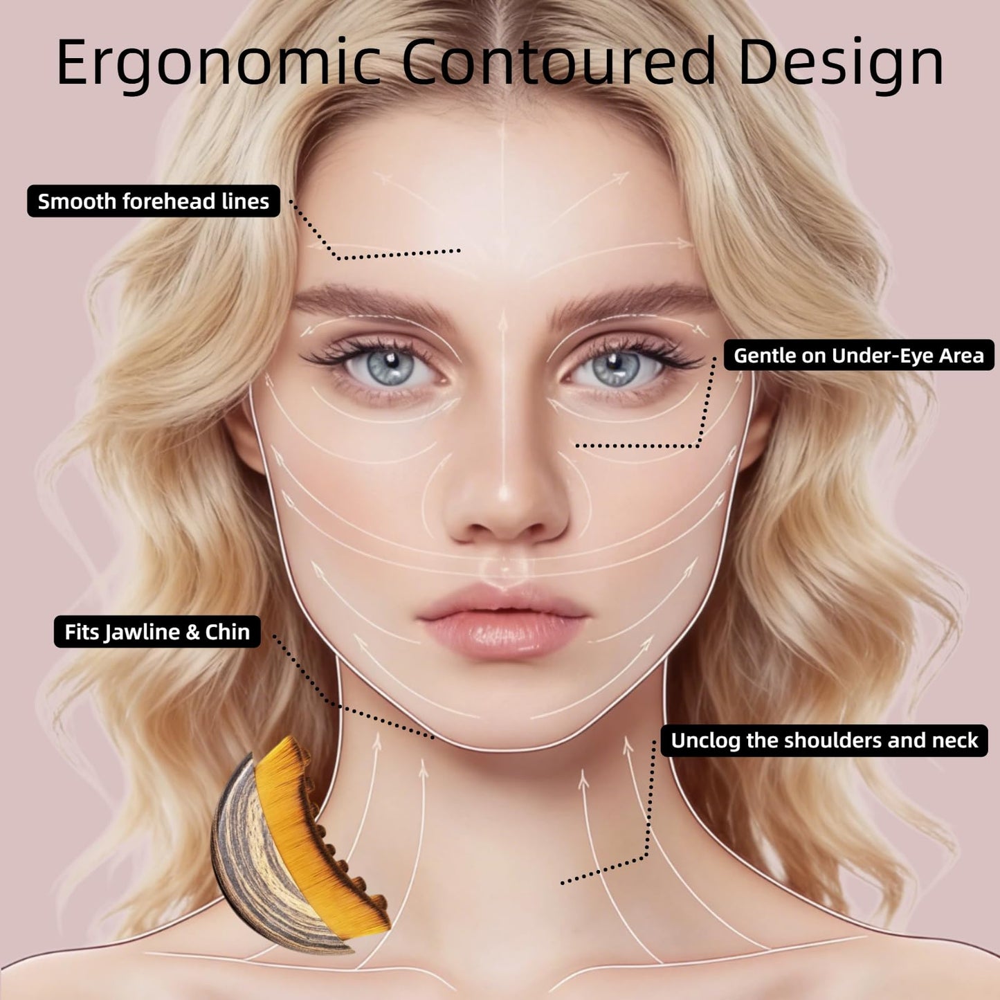 New Lymphatic Contour Face Brush - Manual Lymphatic Drainage Massager for Chin, Jawline Sculpting and Puffiness Reduction - Ergonomic Design with Soft Bristles for Facial Rejuvenation and Neck Care.