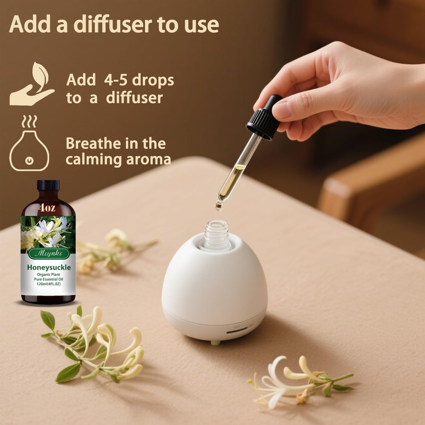 MLYNKL Honeysuckle Essential Oil,for Diffuser,4oz+Roll-On 0.33oz