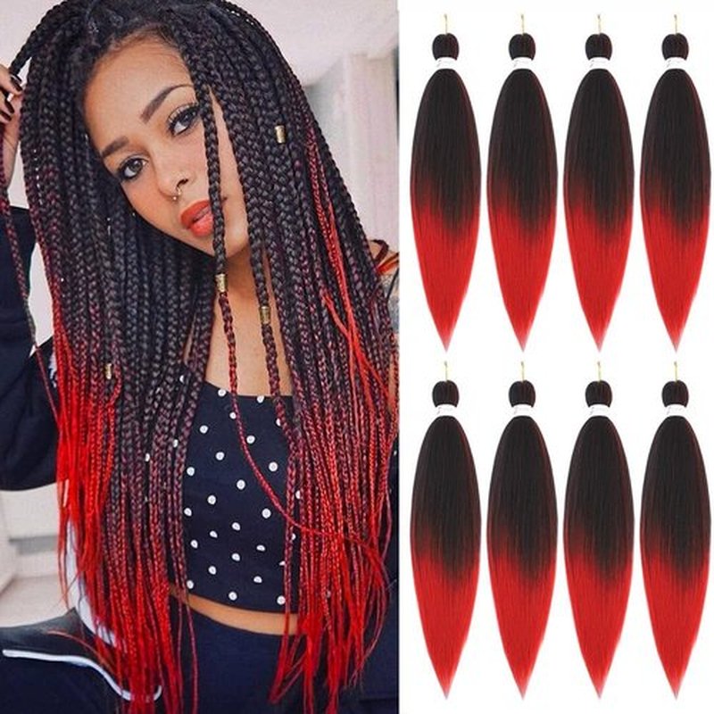 Pre Stretched Braiding Hair 26 Inch Ombre Red Braiding Hair 8 Packs Long Hair Extensions Braiding Twist Braids Itch Free Hot Water Setting Yaki Straight Synthetic Hair Extensions for Women