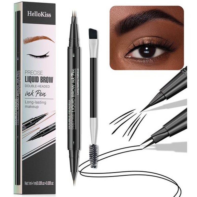 NAISSIYA Microblading Eyebrow Pencil, 2-Tip Double-Ended Eyebrow Pen with Eyebrow Brush, Waterproof and Sweat Proof, Create Natural Hair-Like Brows for Women Stay on All Day(Black)
