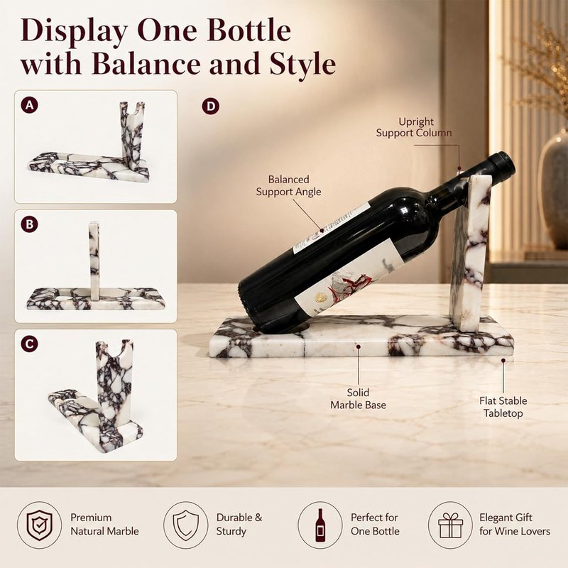 Modern Marble Wine Holder Stand - Elegant Single Bottle Wine Rack for Stylish Home Decor | Perfect Gift for Wine Enthusiasts