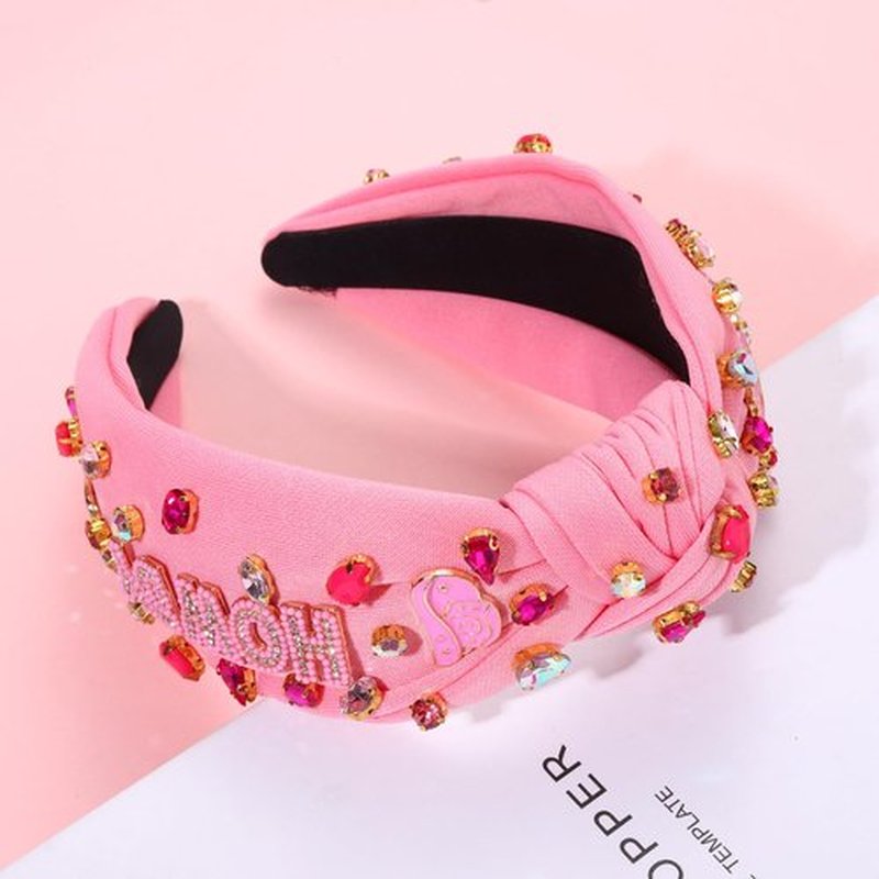 NVENF Western Knotted Headband for Women, Pink Howdy, YEEHAW Beaded Embellished Headbands, Cowgirl Accessories, Country Music Concert Outfits, Adult Hair Accessories