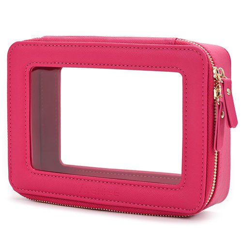 Aveniee Clear Makeup Bag for Women, Clear Cosmetic Case Travel Toiletry Bag, Heavy Duty Makeup Organizer Car Bag for Accessories with Clear Windows & Gold Zippers(PitayaPink)