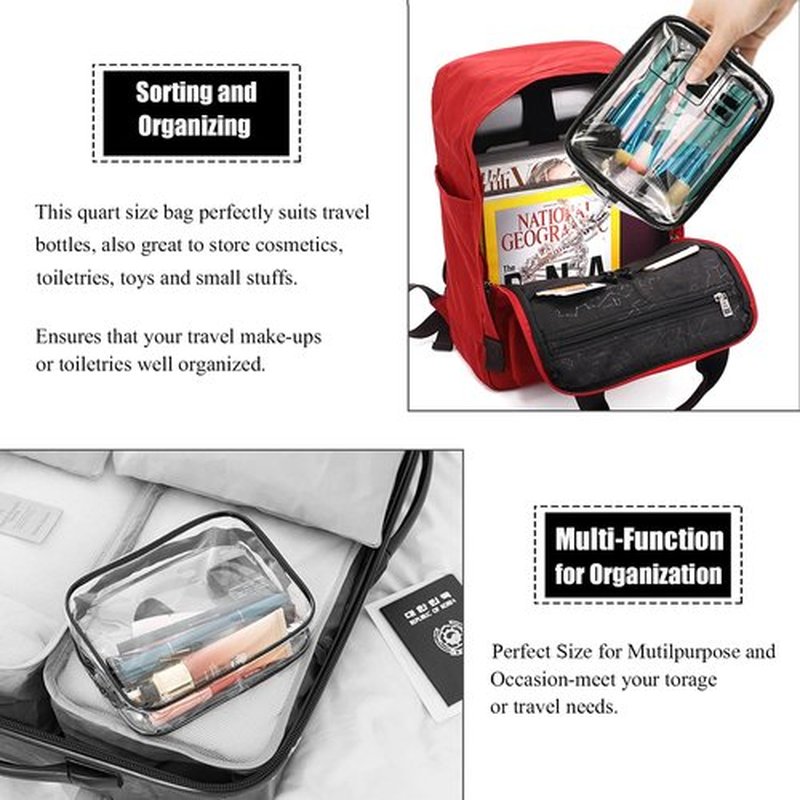 MODENGKONGJIAN TSA Approved Toiletry Bag, 3 Pcs Clear Toiletries Bags Quart Size Travel Makeup Cosmetic Bag for Women Men, Carry on Airport Airline Compliant Bag (Matte black)