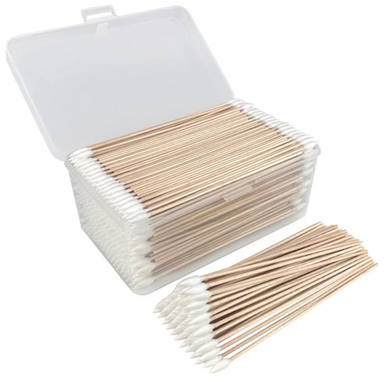 600 PCS 6 Inch Precision Tips Cotton Swabs - Long Cotton Swabs with Wooden Sticks in Case - Pointed Cotton Swabs for Gun Cleaning, Makeup, Electronics, Hard to Reach Areas