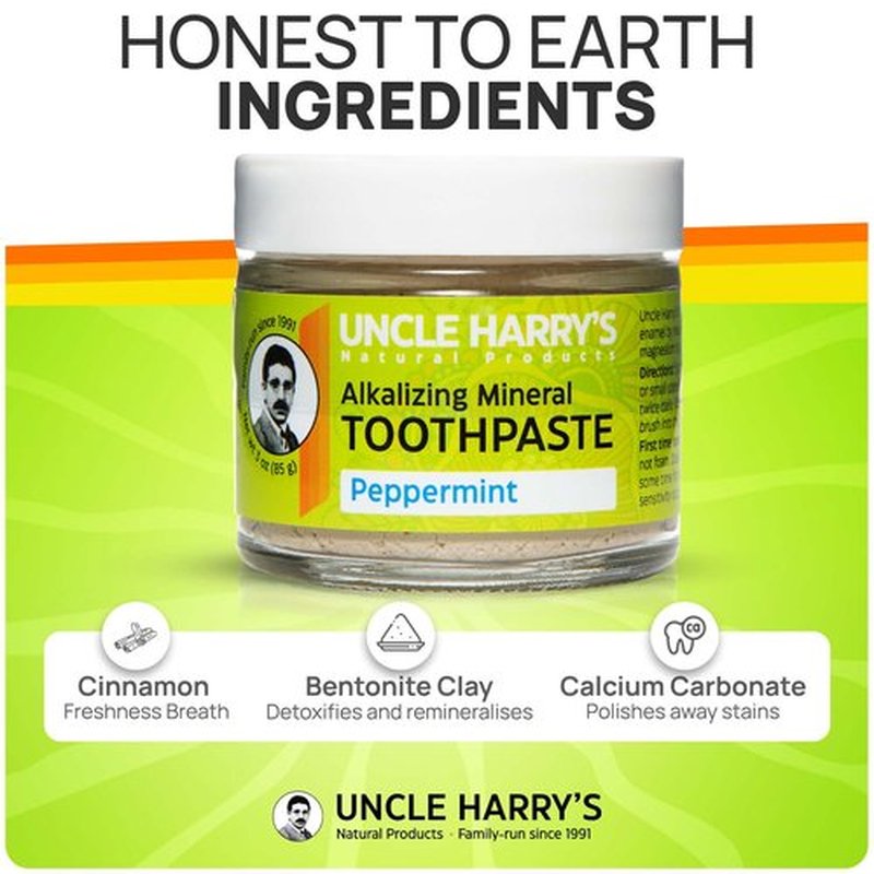 Uncle Harry's Peppermint Remineralizing Toothpaste | Natural Whitening Toothpaste Freshens Breath & Promotes Enamel | Vegan Fluoride Free Toothpaste (2 Pack)