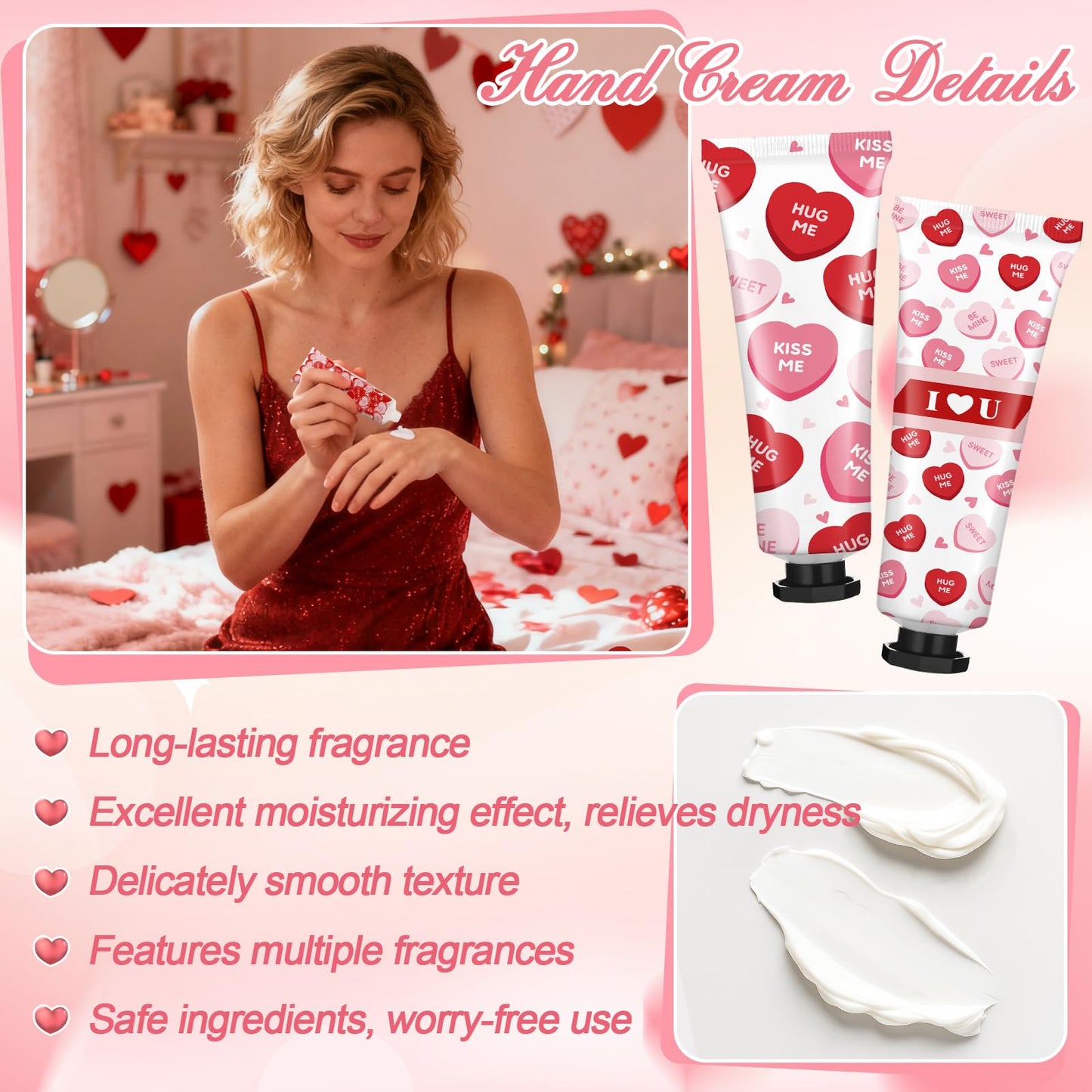 Demissle 6 Sets Bulk Hand Cream & Lip Balm Party Favors for Women – Red Heart Candy Moisturizing Hand Lotion Set, Mother's Day Basket Stuffers Gifts, Teacher & Coworker Appreciation Goodie Bags