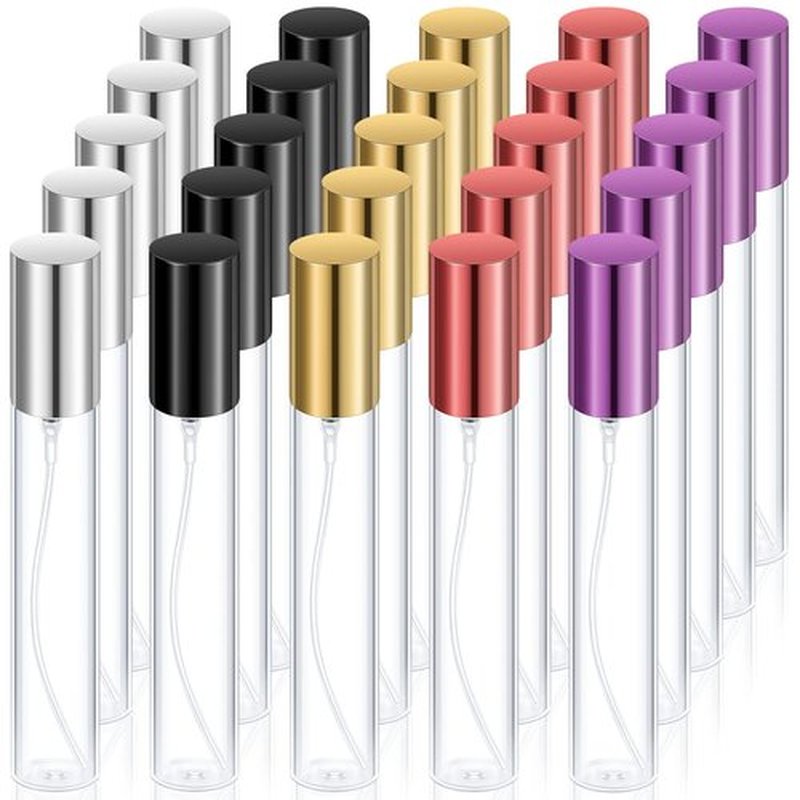 Yinder 25 Pcs Perfume Travel Refillable Atomizer bulk Perfume Bottles Empty Mini Perfume Sample Spray Bottle Clear Fragrance Bottle Cologne Perfume Containers(15 ml,Black, Red, Purple, Gold, Silver)
