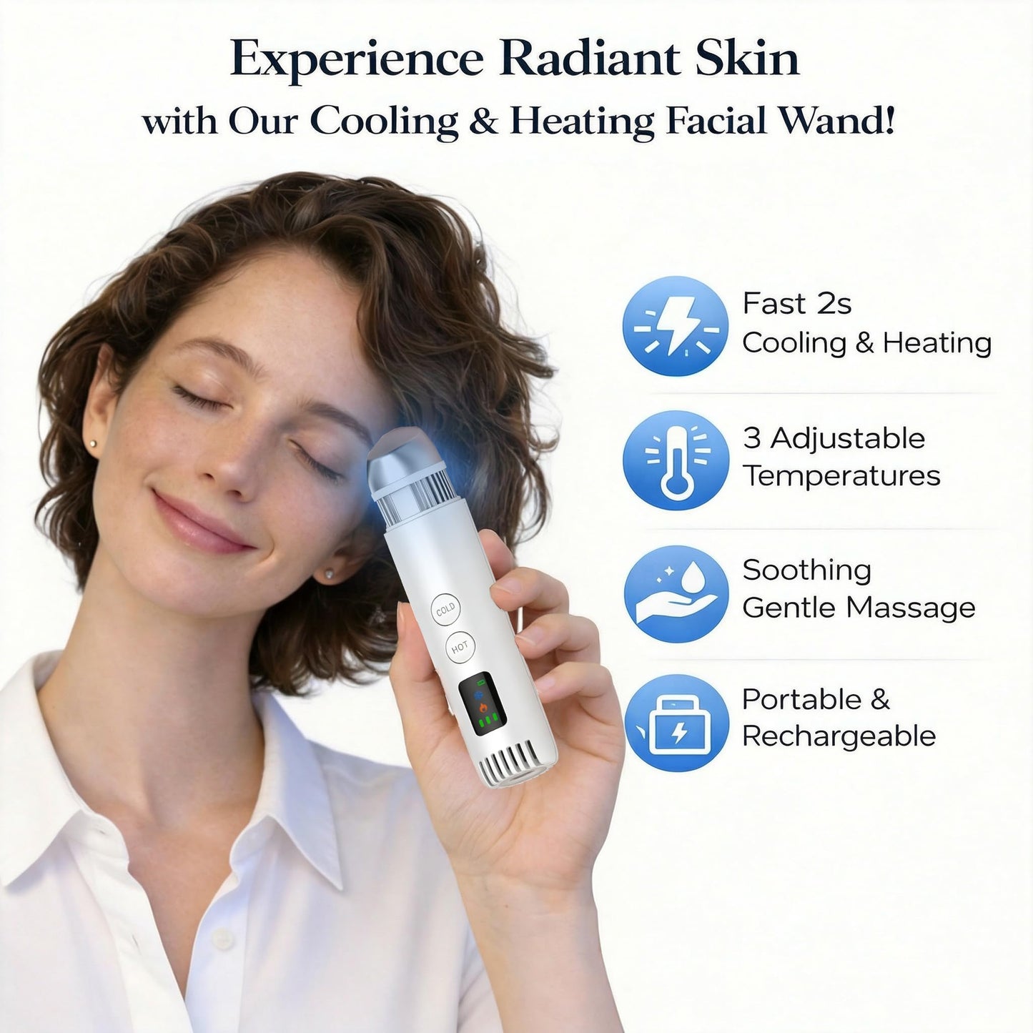 Cold & Warm Depuffing Wand for Face and Eyes, 2-in-1 Cooling Facial Wand for Puffy Eyes, Gentle Heat Skincare Tool for Serums, Portable Under Eye Massager for Daily Beauty Routine