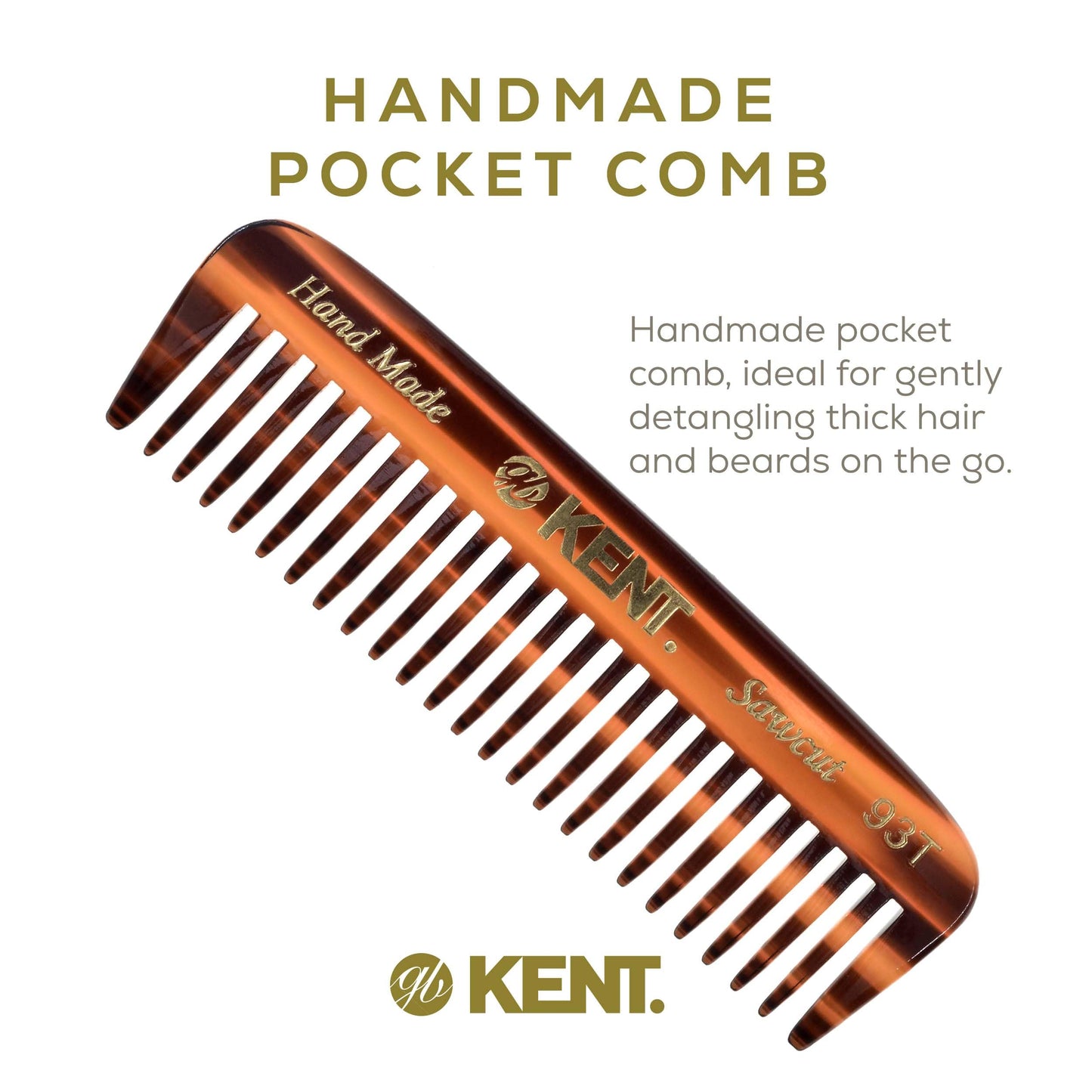 Kent 93T Mini Beard Comb - Wide Tooth Men's Travel Comb for Facial Hair Detangling