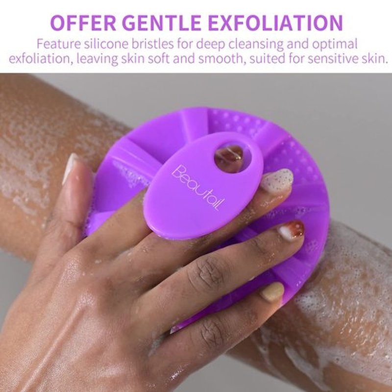 Silicone Body Scrubber Shower Bath Brush, More Hygienic Than Traditional Loofah, Lather Nicely, Long Lasting, Gentle Exfoliating for Women Men Baby Sensitive Skin, 1 Pack, Purple
