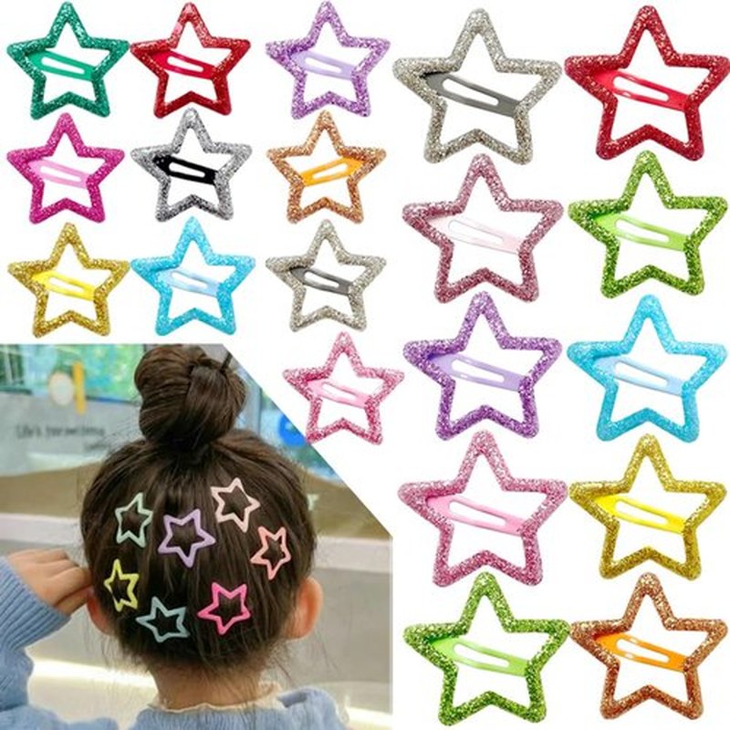 20 PCS Sparkling Star Hair Clips Snap Star Hair Accessories Non Slip Star Clips for Girls Women Metal Hair Clips Star Hair Barrettes Star Hair Clips for Women Star Hair Clip