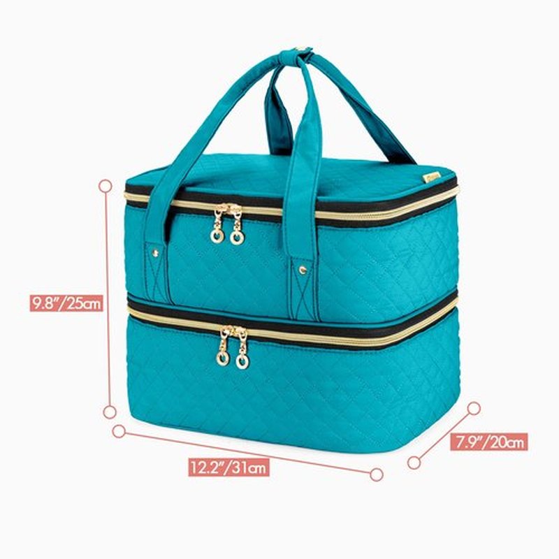Yarwo Nail Polish Organizer Case Holds 50 Bottles(15ml/0.5 fl.oz) and Nail Lamp, Double Layers Nail Polish Bag with Adjustable Dividers for Nail Art Tools, Teal (Bag Only, Patent Design)