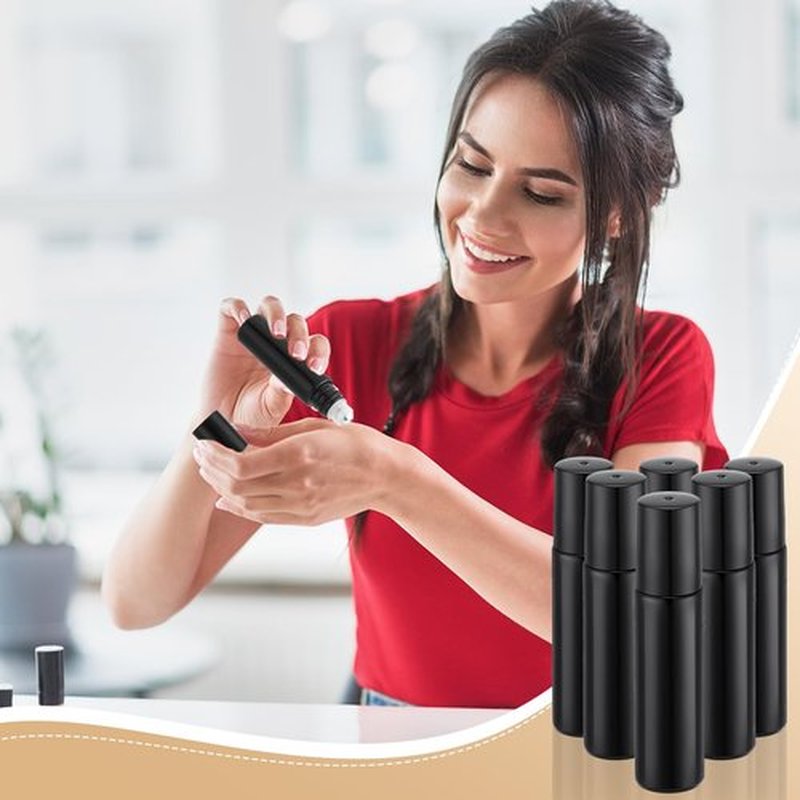 SEEWEY 96 Pcs Essential Oil Roller Bottles 10ml Empty Glass Roller Bottles with Stainless Steel Roller Balls Protection Leakproof with 5 Funnel for Travel Perfume Lip Gloss (Black)