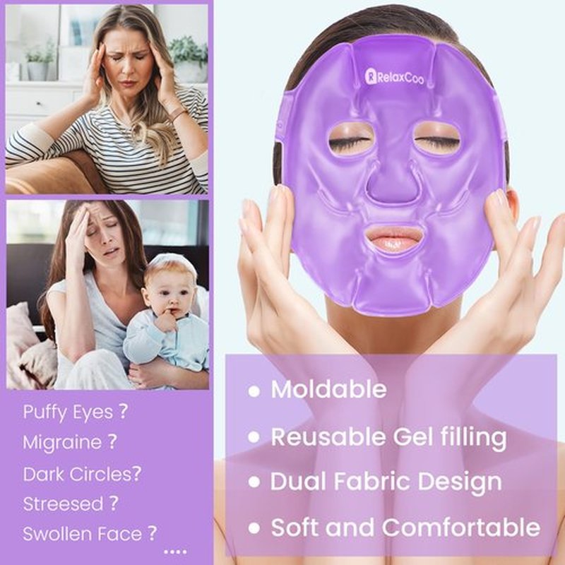 RelaxCoo Cold Face Eye Mask Ice Pack Reduce Face Puff,Dark Circles,Gel Hot Cold Compress,Face SPA for Woman Sleeping, Pressure, Headaches, Skin Care， Purple