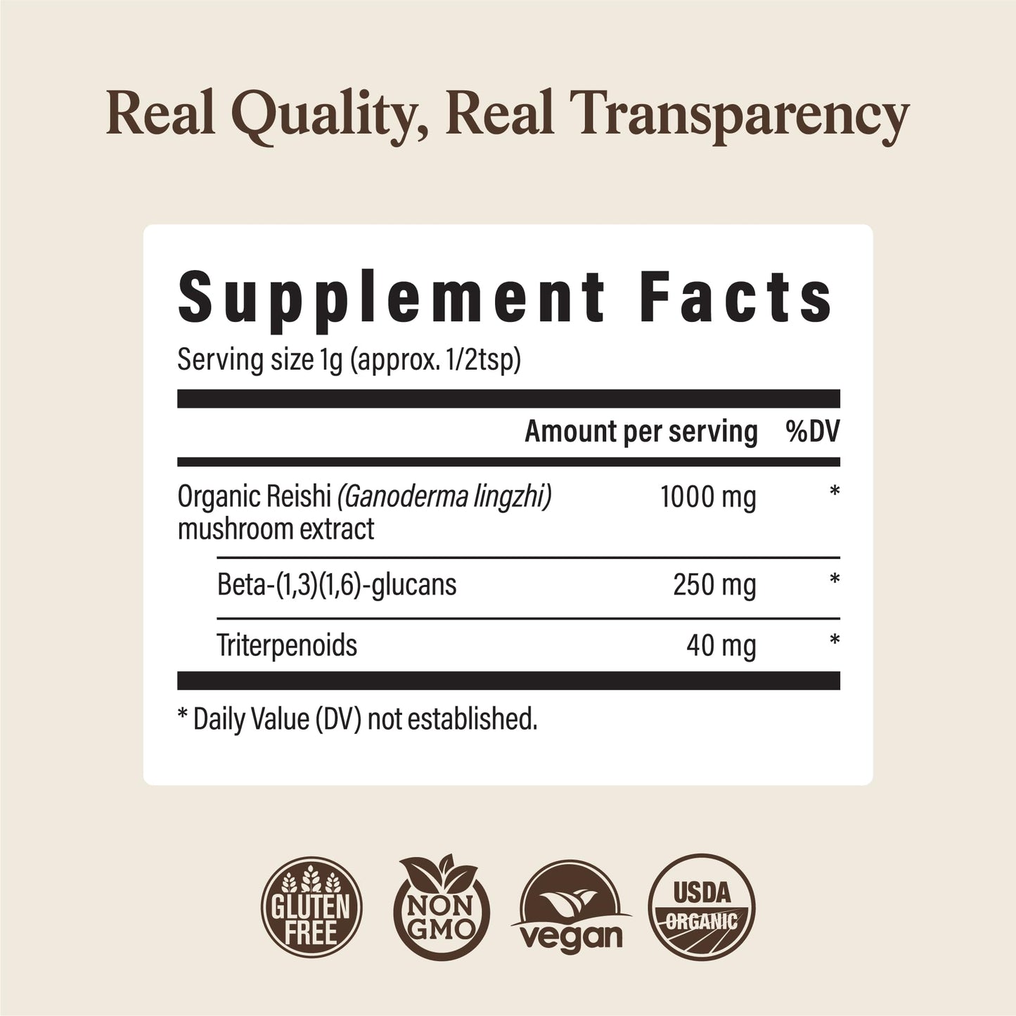 Real Mushrooms Reishi Mushroom Powder - Handpicked Organic Mushroom Extracts - Red Reishi for Tranquil Daily Wellness with Verified Beta Glucans Vegan, Non-GMO, No Grain Fillers, 100 Servings