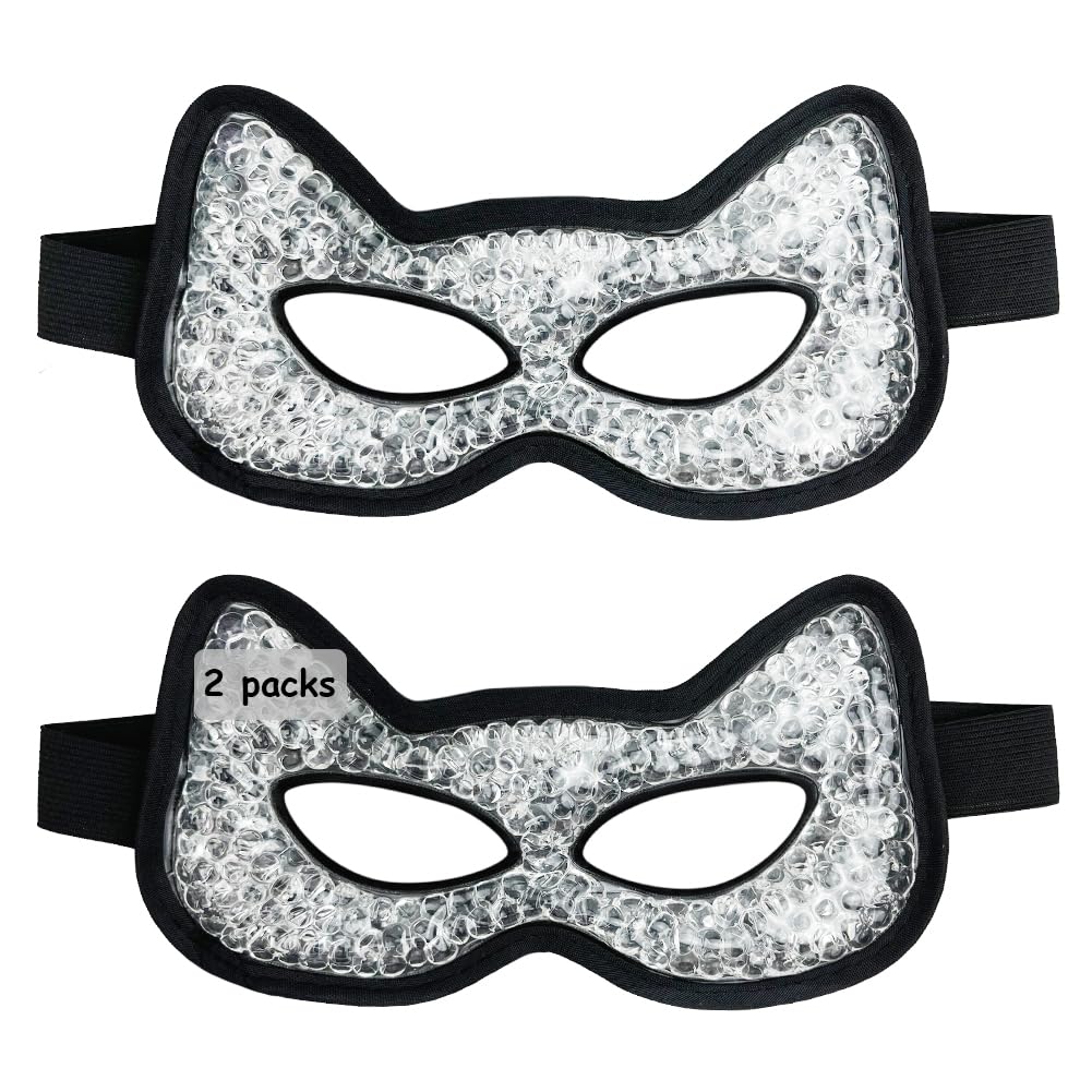 CONBELLA Cooling & Heating Eye Mask - Hot/Cold Use for Puffy Eyes, Headaches, Migraines, Sinus & Dark Circles (2 Packs Black)