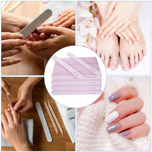 Nail File (100 Pcs), Bulk Emery Board Nail Files for Acrylic Nails and Natural Nails, 100/180 Grit Double Sided Emory Boards for Gel Nail Professional Reusable Washable Manicure Pedicure Kit Set Gray
