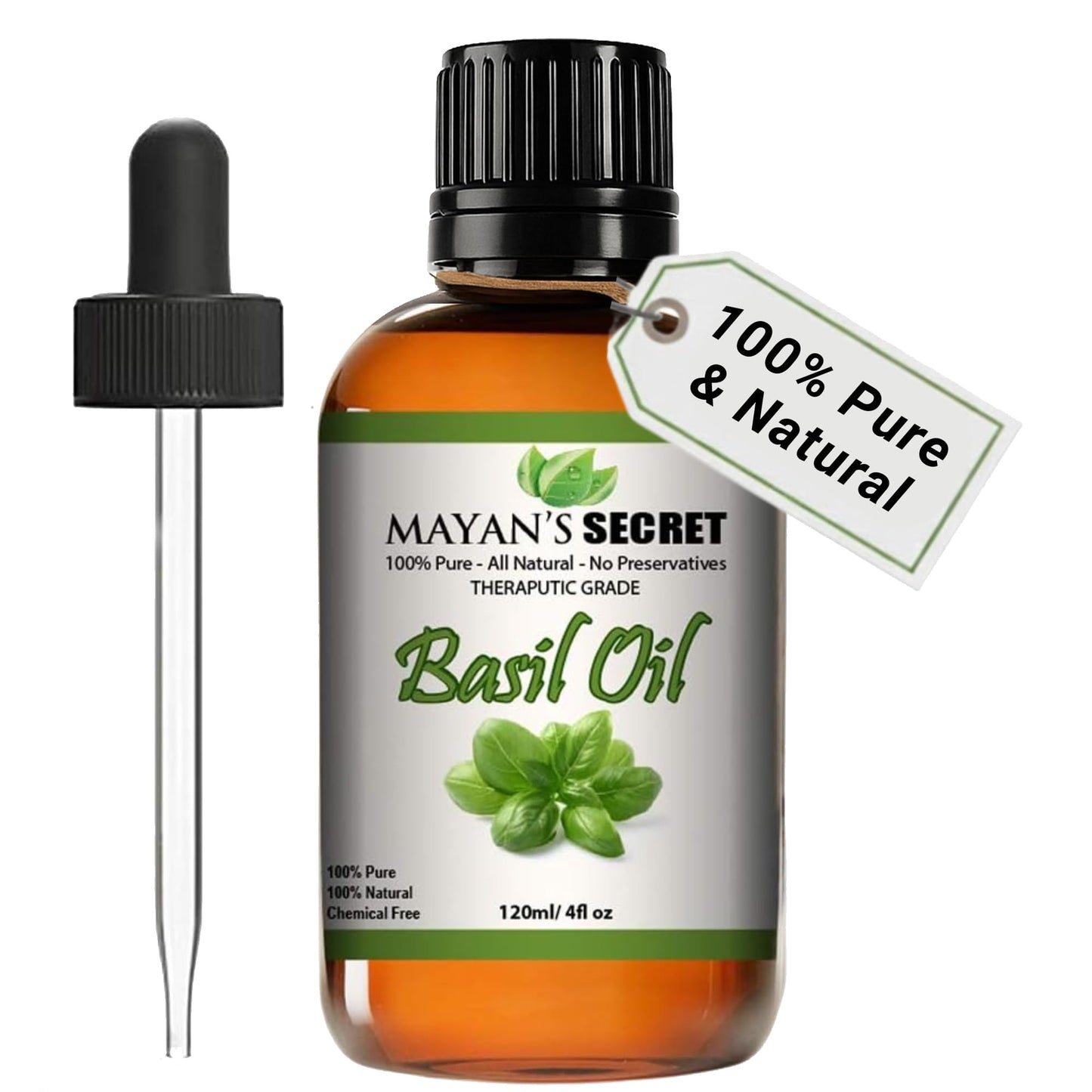 Mayan's Secret - 4oz Pure Carrier and Essential Oils for Skin Care, Hair, Body Moisturizer for Face-Anti Aging Skin Care (Basil Oil, 4oz)