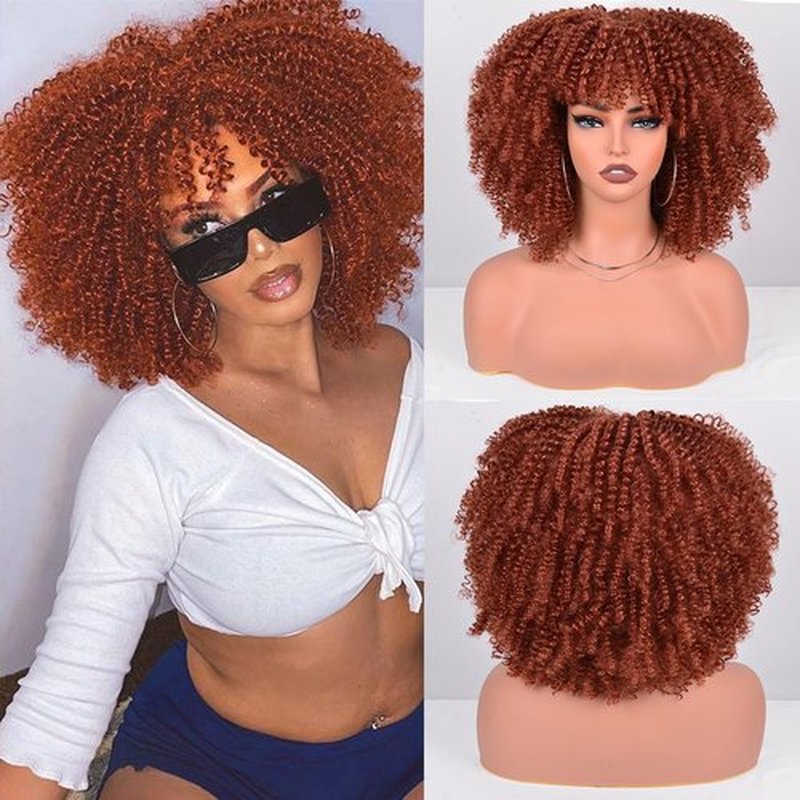 Vitorish Kinky Curly Wigs for Black Women,12Inches Machine Made Wigs Afro Bomb Curly Wigs about 280g/Piece Natural Glueless Heat Resistant Synthetic African Wig (Orange)