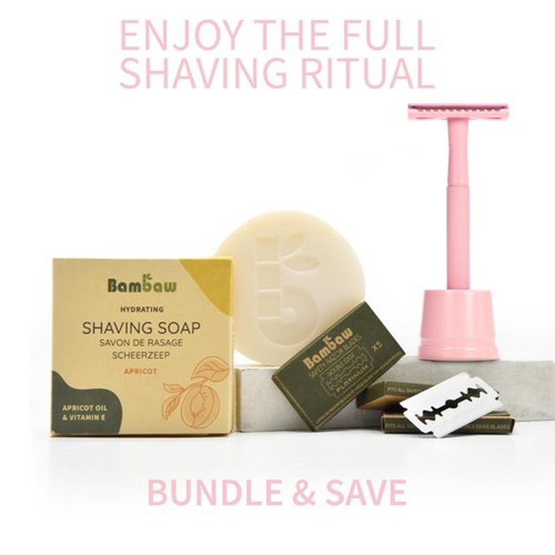 Bambaw Double Edge Safety Razor for Women with 5 Safety Razor Blades, Single Blade Razor for Women, Plastic Free Eco Razor, Reusable Razors for Women - Pink