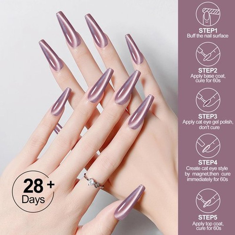 Adhere 8Pcs 12ML Cat Eye Soak Off UV LED Gel Nail Polish Flower and Grass Series,Green Crystal Mint Tea Soft Pink Glitter Cat Eye with Magnet