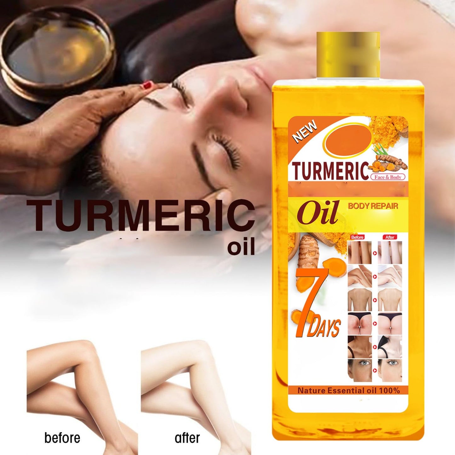 1000ml Turmeric Oil for Skin Brightening - Organic Turmeric Oil for Face - Soft 7 Body Oil, Moisturizing