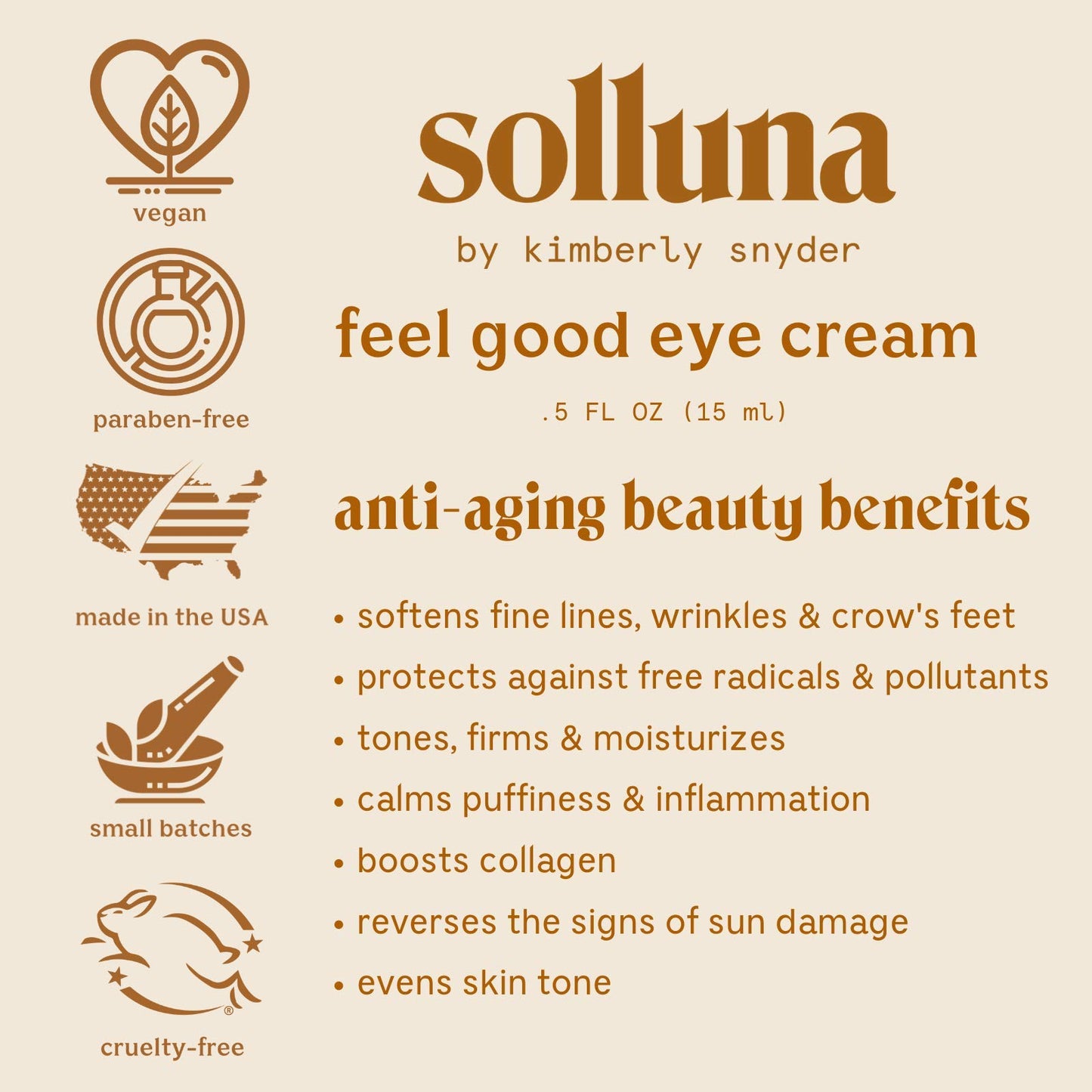 Anti-Aging Eye Cream — Plant Based Under Eye Treatment with Hyaluronic Acid, Ashwagandha, Calendula & Eyebright Botanicals — Solluna by Kimberly Snyder (0.5oz) Non-Toxic, Cruelty-Free, Vegan & Non-GMO