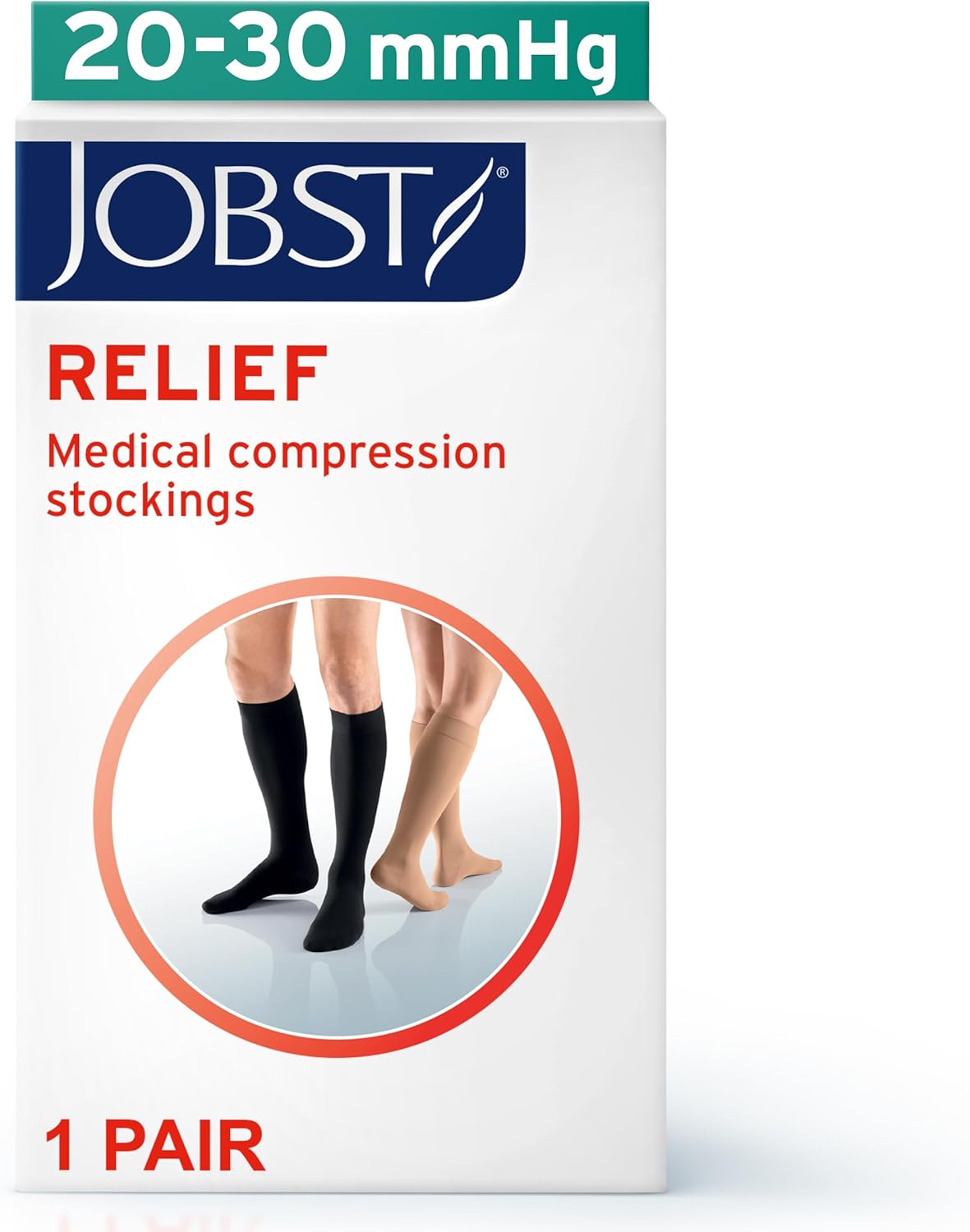 JOBST Relief Knee High Compression Socks 20-30mmHg - Comfortable Unisex Closed Toe