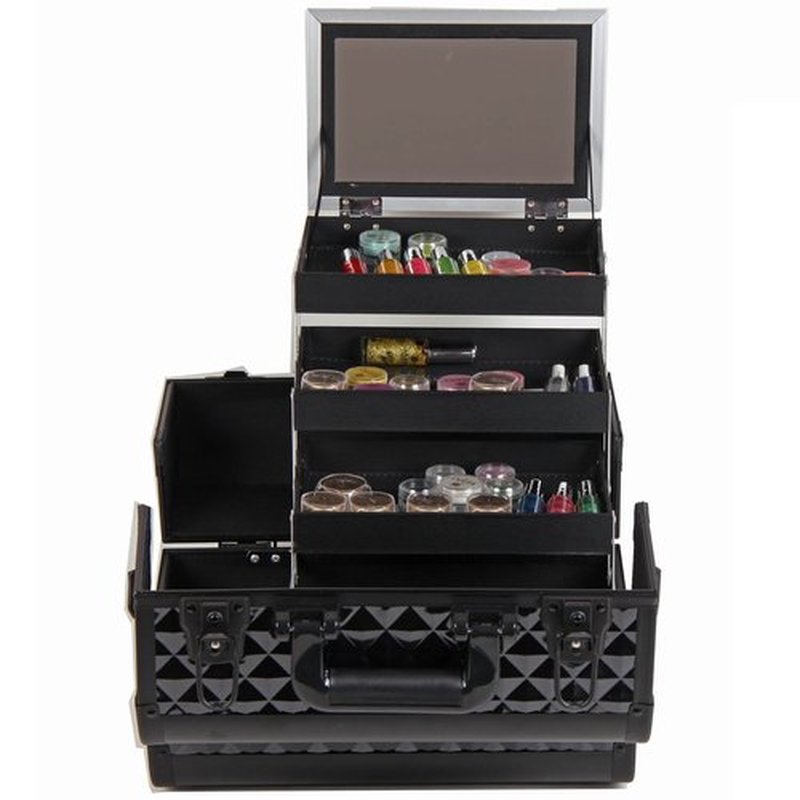 SHANY Premier Fantasy Professional Makeup Train Case Cosmetic Box Portable Make up Case Organizer Jewelry storage with Locks, 3 Trays, Makeup Brush Holder and Cosmetics Mirror - Black Diamond