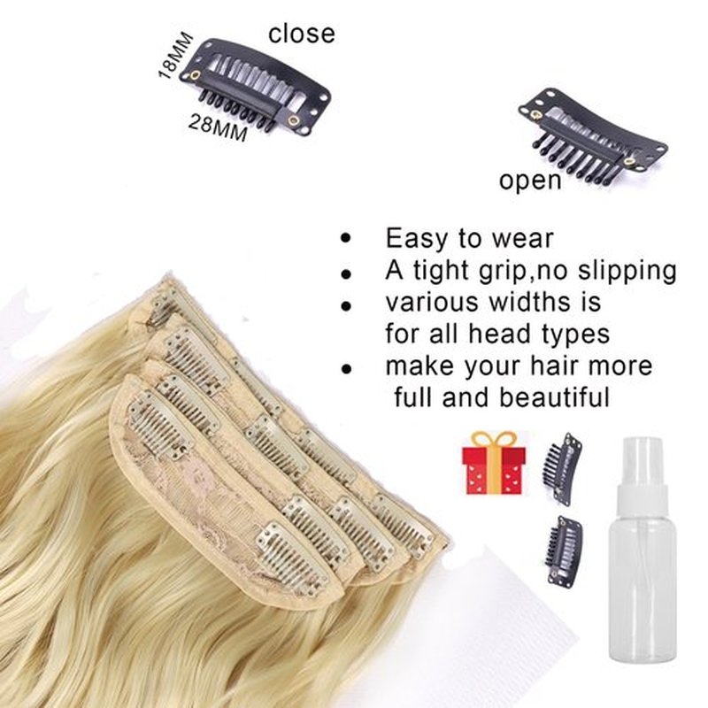 Clip in Hair Extensions blonde for Women Synthetic Clip in Long Wavy Hair Extension 20 Inch Thick Double Weft Highlights Hairpieces Full Head For Women (20INCH, 613#)